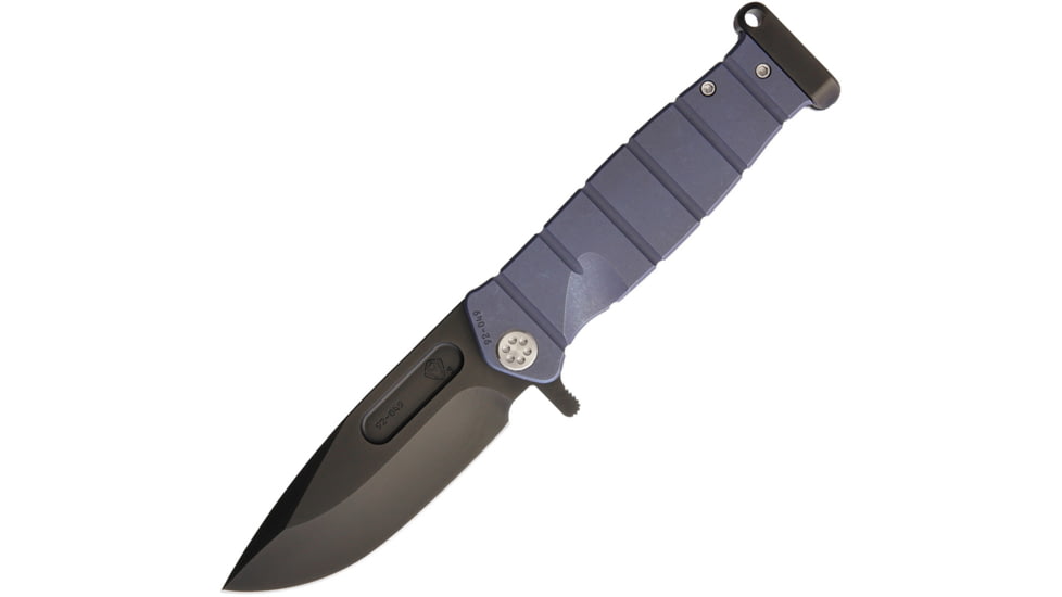 Medford USMC FF Framelock Blue Folding Knife, 4 black PVD coated S35VN stainless drop point bla, Blue anodized titanium handle, MD204SPQ-37A2