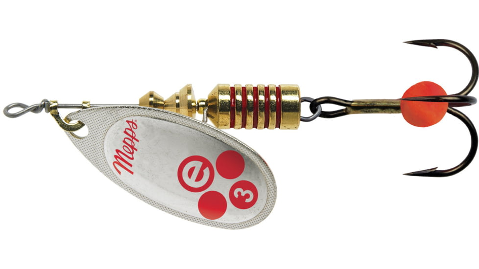 Mepps Aglia-e In-Line Spinner, 2 1/2in, 1/4 oz, Treble Hook w/Egg, Silver &amp; Red, BE3 SR