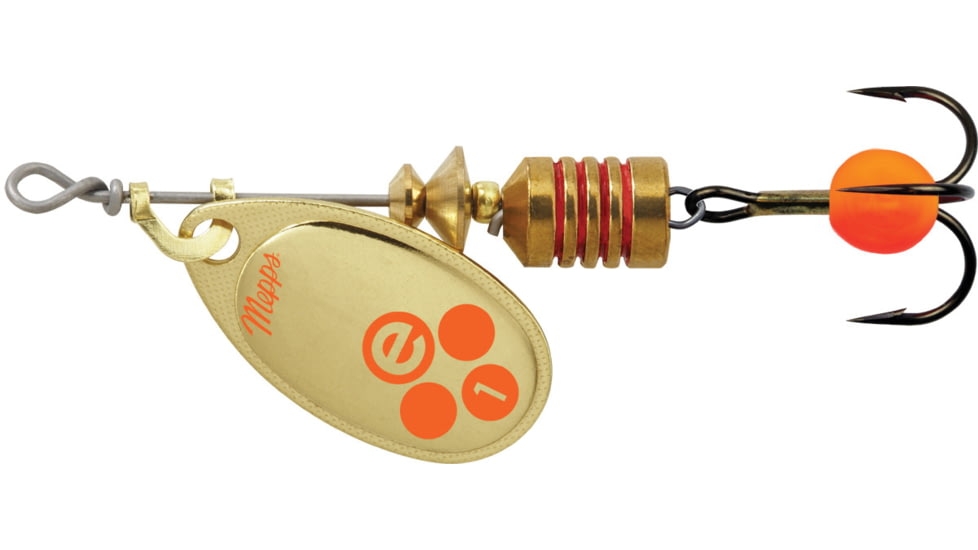 Mepps Aglia-e In-Line Spinner, 2in, 1/8 oz, Treble Hook w/Egg, Gold Hot Orange, BE1 GHO