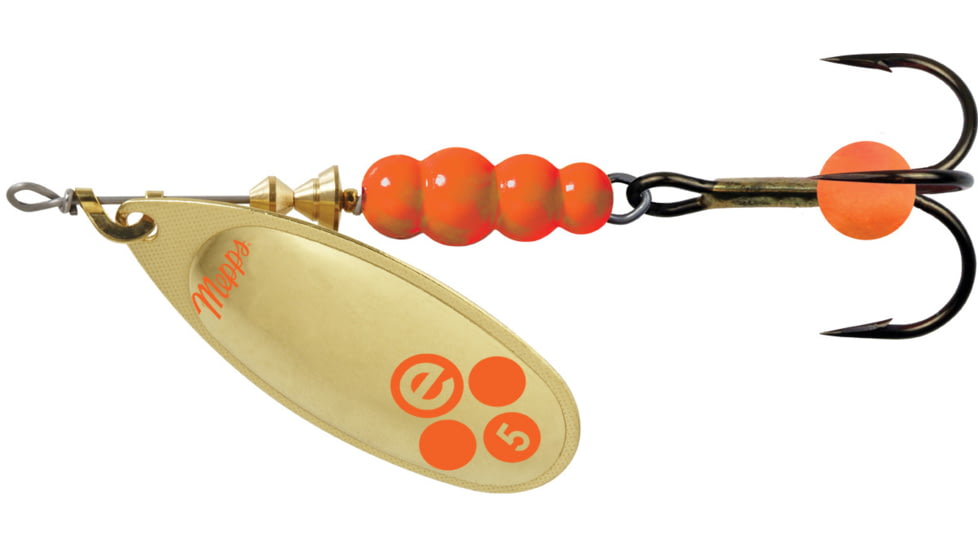 Mepps Aglia-e In-Line Spinner, 3 1/4in, 1/2 oz, Treble Hook w/Egg, Gold Hot Orange, BE5 GHO