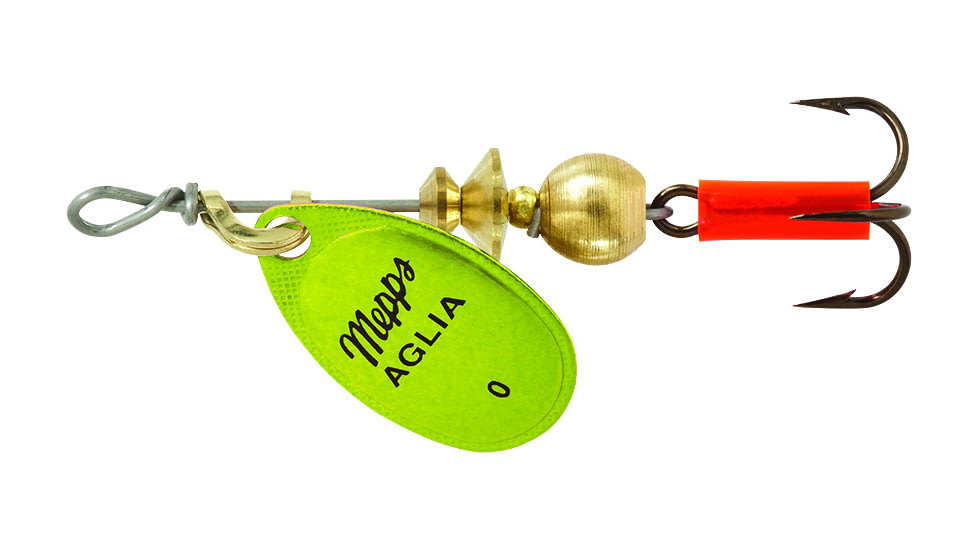 Mepps Aglia In-Line Spinner 1/12 oz, Plain Treble Hook Chartreuse &amp; Platinum Blade, B0 CHP