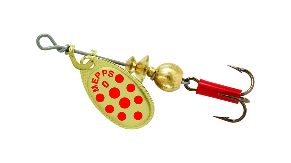 Mepps Aglia In-Line Spinner 1/12 oz, Plain Treble Hook, Gold &amp; Red Dot Blade, B0 GRD