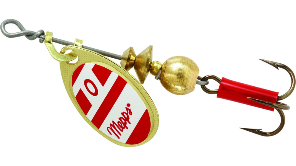Mepps Aglia In-Line Spinner 1/12 oz, Plain Treble Hook Gold/Red/White Blade, B0 G/RW