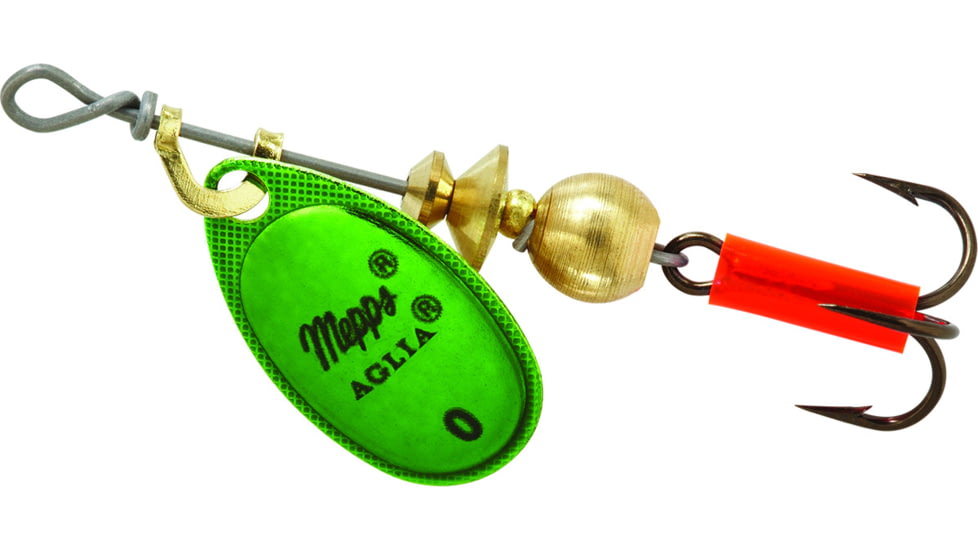 Mepps Aglia In-Line Spinner 1/12 oz, Plain Treble Hook, Green &amp; Platinum Blade, B0 GRP