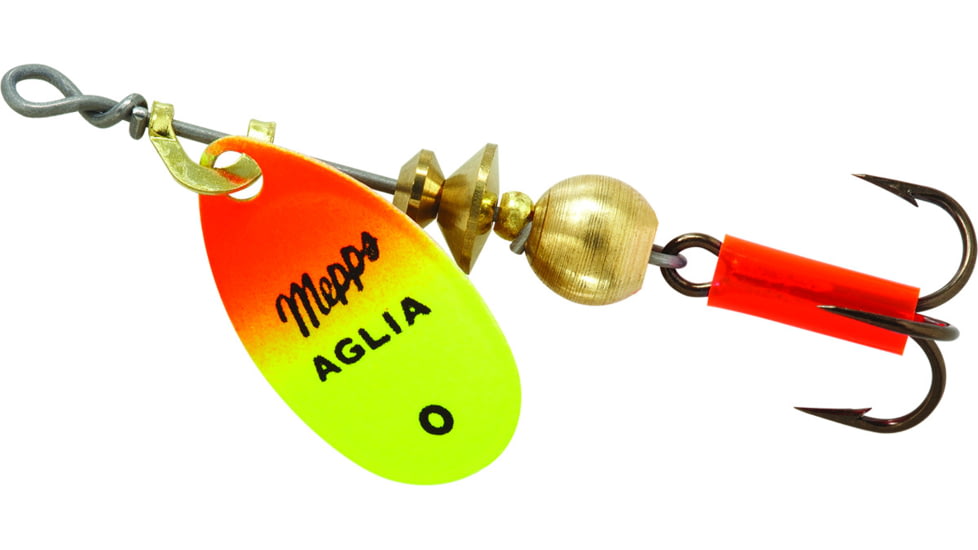 Mepps Aglia In-Line Spinner 1/12 oz, Plain Treble Hook, Hot Orange &amp; Chartreuse Blade, B0 HOC