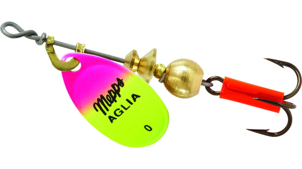 Mepps Aglia In-Line Spinner 1/12 oz, Plain Treble Hook, Hot Pink &amp; Chartreuse Blade, B0 HPC