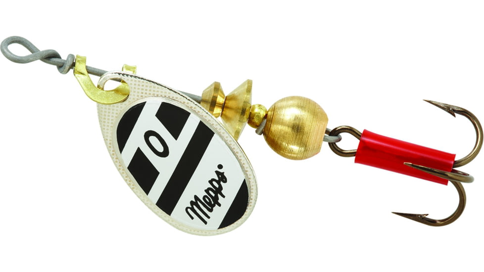 Mepps Aglia In-Line Spinner 1/12 oz, Plain Treble Hook Silver/Black/White Blade, B0 S/BW
