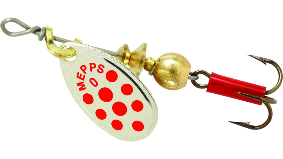 Mepps Aglia In-Line Spinner 1/12 oz, Plain Treble Hook, Silver &amp; Red Dot Blade, B0 SRD