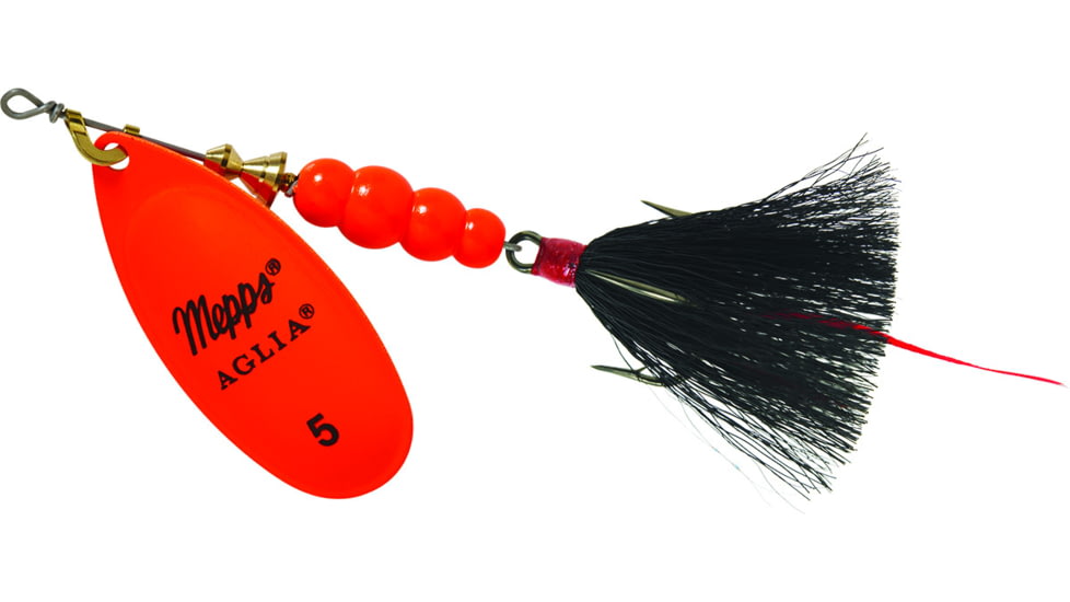 Mepps Aglia In-Line Spinner, 1/2 oz, Dressed Treble Hook, Hot Orange Blade &amp; Black Tail, B5ST HO-BK