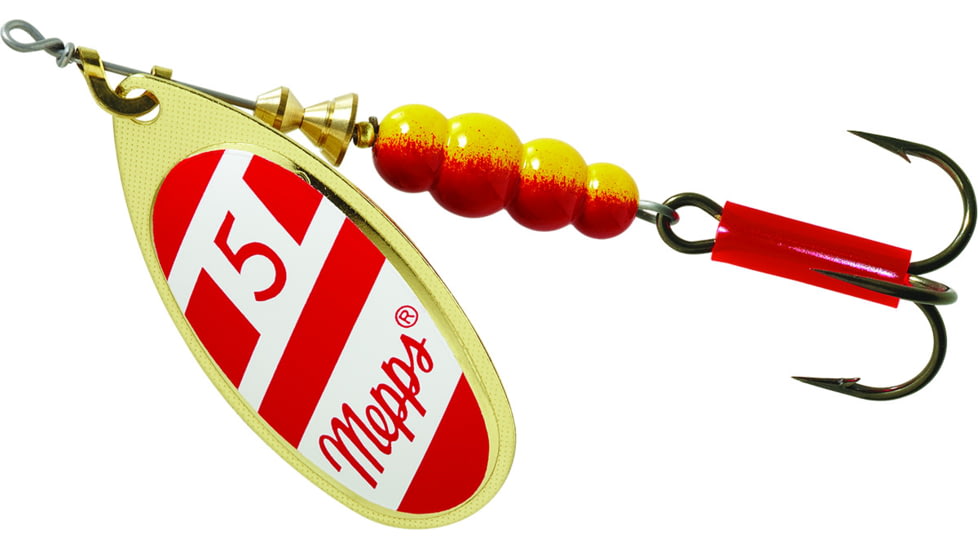 Mepps Aglia In-Line Spinner 1/2 oz, Plain Treble Hook Gold/Red/White Blade, B5 G/RW