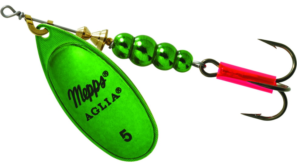 Mepps Aglia In-Line Spinner 1/2 oz, Plain Treble Hook, Green &amp; Platinum Blade, B5 GRP
