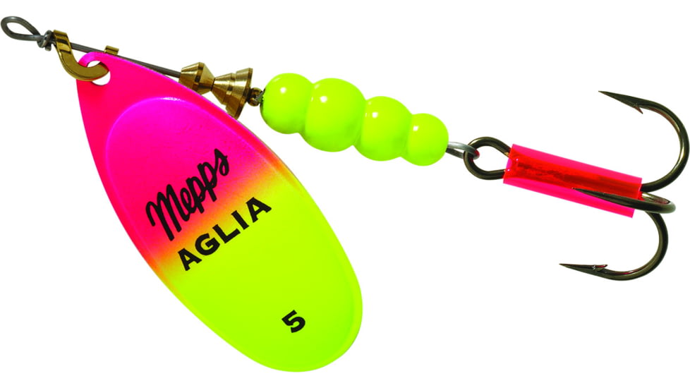 Mepps Aglia In-Line Spinner 1/2 oz, Plain Treble Hook, Hot Pink &amp; Chartreuse Blade, B5 HPC