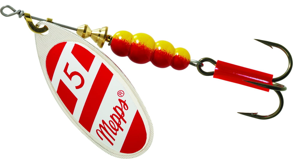 Mepps Aglia In-Line Spinner 1/2 oz, Plain Treble Hook Silver/Red/White Blade, B5 S/RW