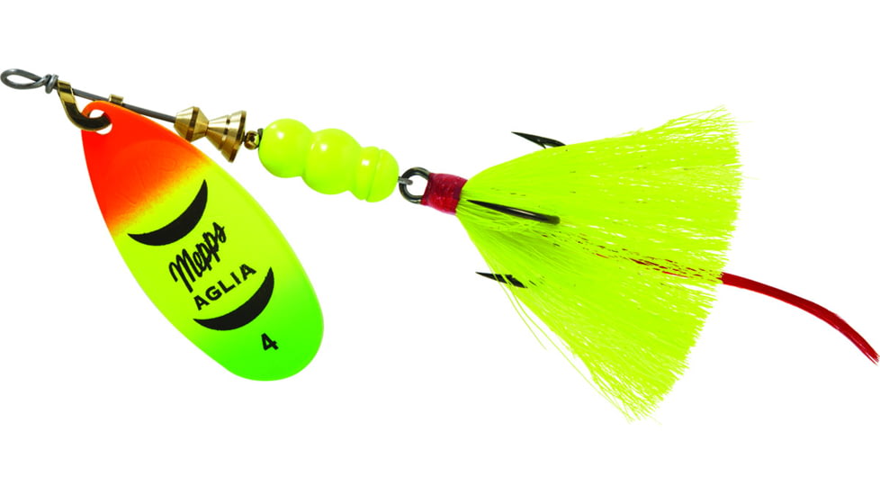Mepps Aglia In-Line Spinner, 1/3 oz, Dressed Treble Hook, Hot Firetiger Blade &amp; Yellow Tail, B4ST HFT-Y