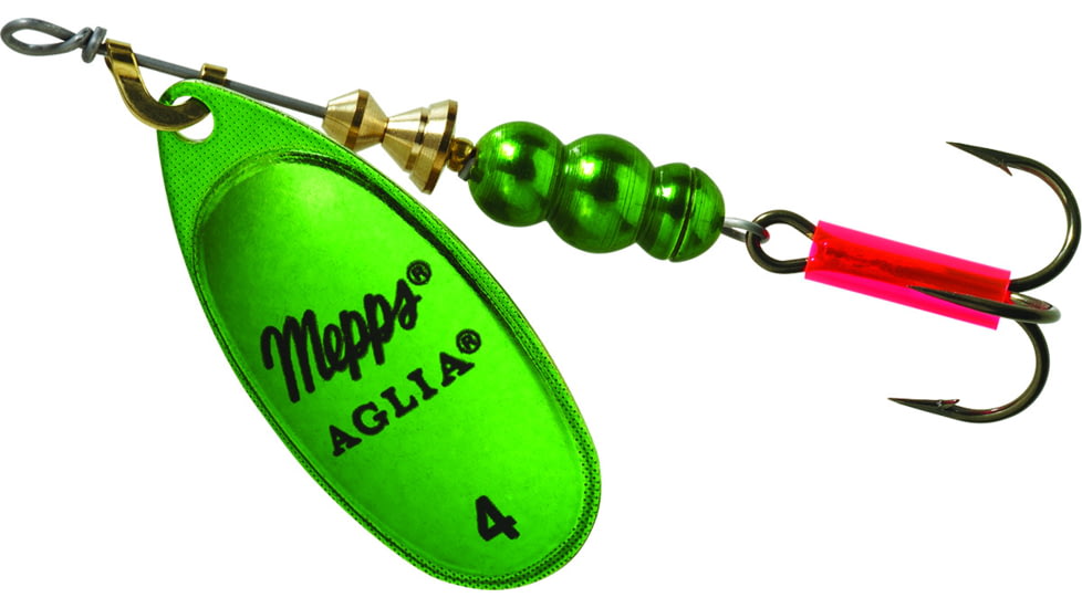 Mepps Aglia In-Line Spinner 1/3 oz, Plain Treble Hook, Green &amp; Platinum Blade, B4 GRP