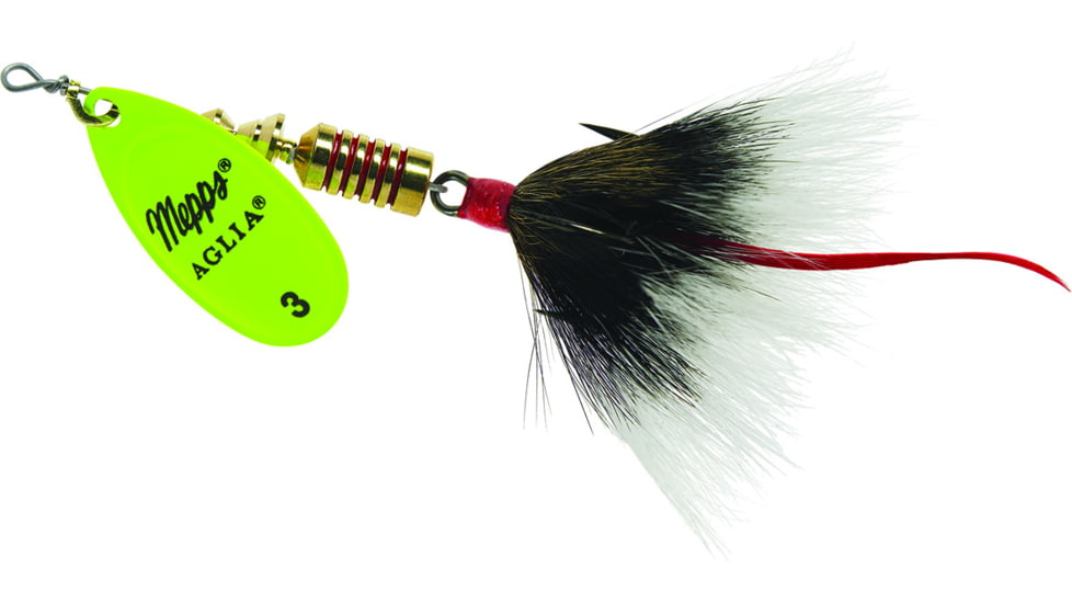 Mepps Aglia In-Line Spinner, 1/4 oz, Dressed Treble Hook, Hot Chartreuse Blade &amp; Gray Tail, B3ST HC-G