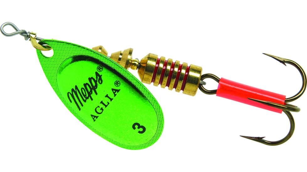 Mepps Aglia In-Line Spinner 1/4 oz, Plain Treble Hook, Green &amp; Platinum Blade, B3 GRP