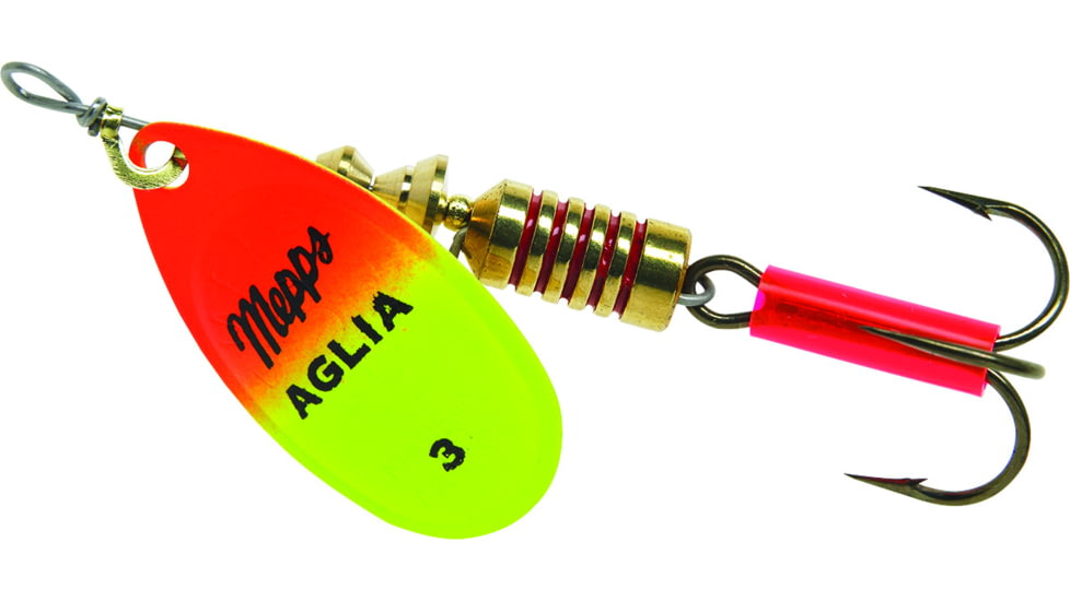 Mepps Aglia In-Line Spinner 1/4 oz, Plain Treble Hook, Hot Orange &amp; Chartreuse Blade, B3 HOC