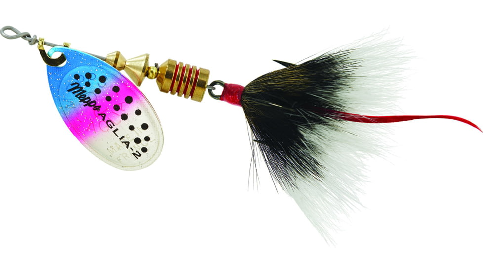 Mepps Aglia In-Line Spinner, 1/6 oz, Dressed Treble Hook, Rainbow Trout Blade &amp; Gray Tail, B2ST RBT-G