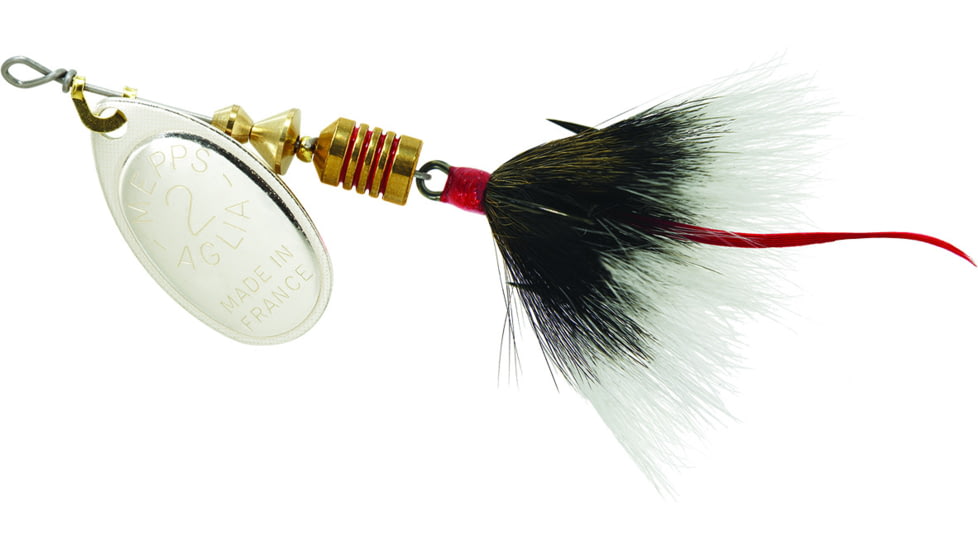 Mepps Aglia In-Line Spinner, 1/6 oz, Dressed Treble Hook, Silver Blade &amp; Gray Tail, B2ST S-G