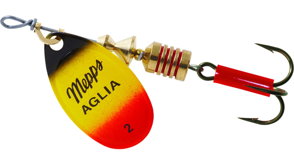 Mepps Aglia In-Line Spinner 1/6 oz, Plain Treble Hook Black/Yellow/Red Blade, B2 BKYR