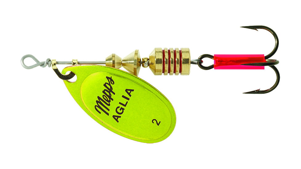 Mepps Aglia In-Line Spinner 1/6 oz, Plain Treble Hook Chartreuse &amp; Platinum Blade, B2 CHP