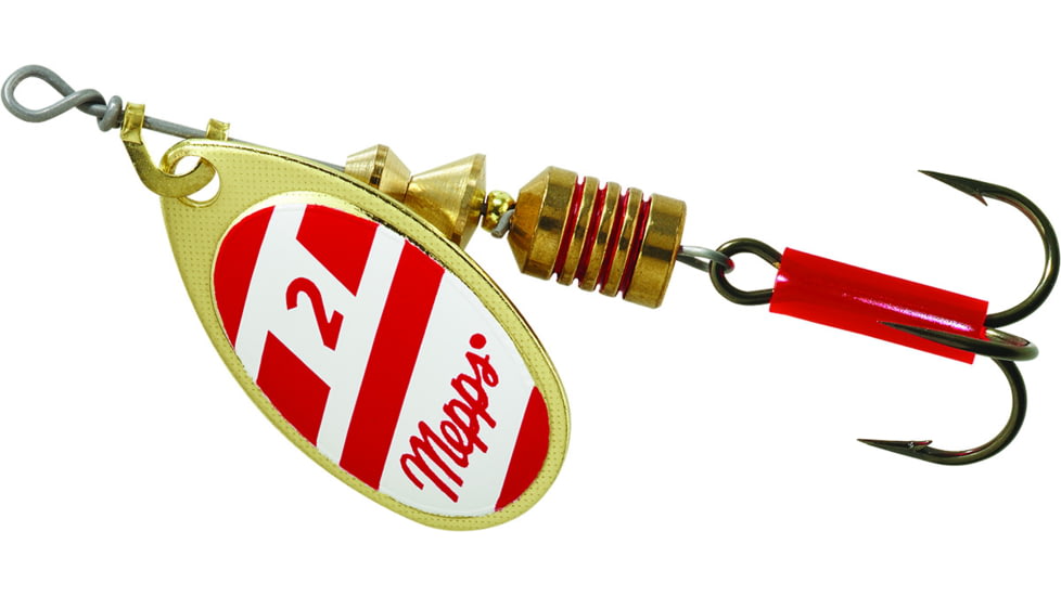 Mepps Aglia In-Line Spinner 1/6 oz, Plain Treble Hook Gold/Red/White Blade, B2 G/RW