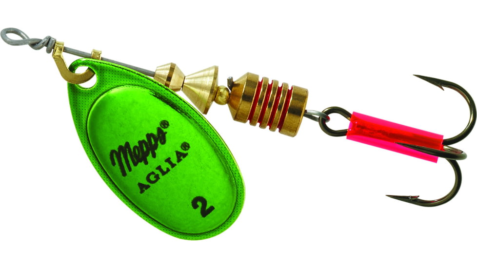 Mepps Aglia In-Line Spinner 1/6 oz, Plain Treble Hook, Green &amp; Platinum Blade, B2 GRP