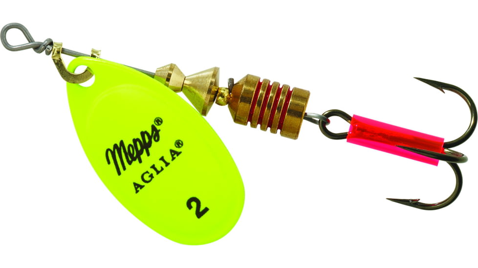 Mepps Aglia In-Line Spinner 1/6 oz, Plain Treble Hook, Hot Chartreuse Blade, B2 HC