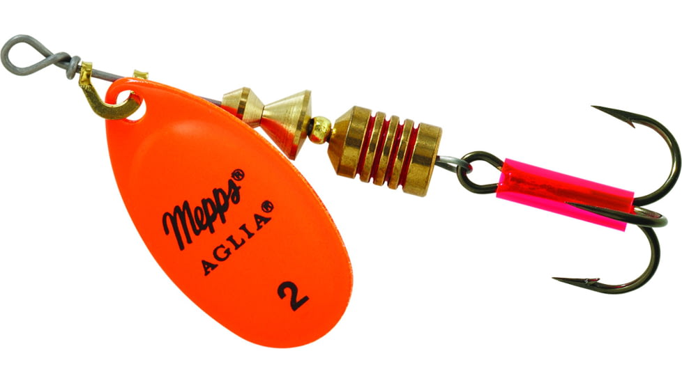 Mepps Aglia In-Line Spinner 1/6 oz, Plain Treble Hook, Hot Orange Blade, B2 HO