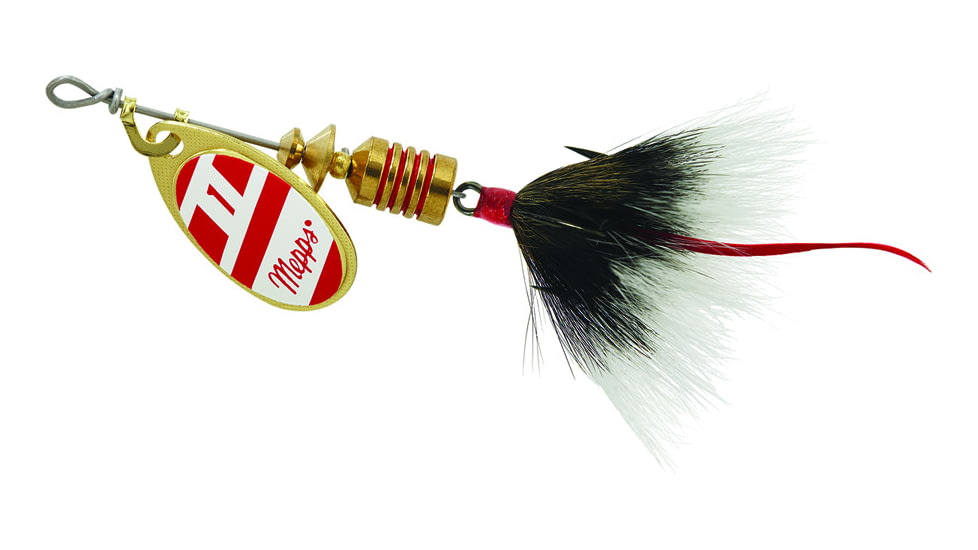 Mepps Aglia In-Line Spinner, 1/8 oz, Dressed Treble Hook, Gold/Red/White Blade/Gray Tail, B1ST G/RW-G