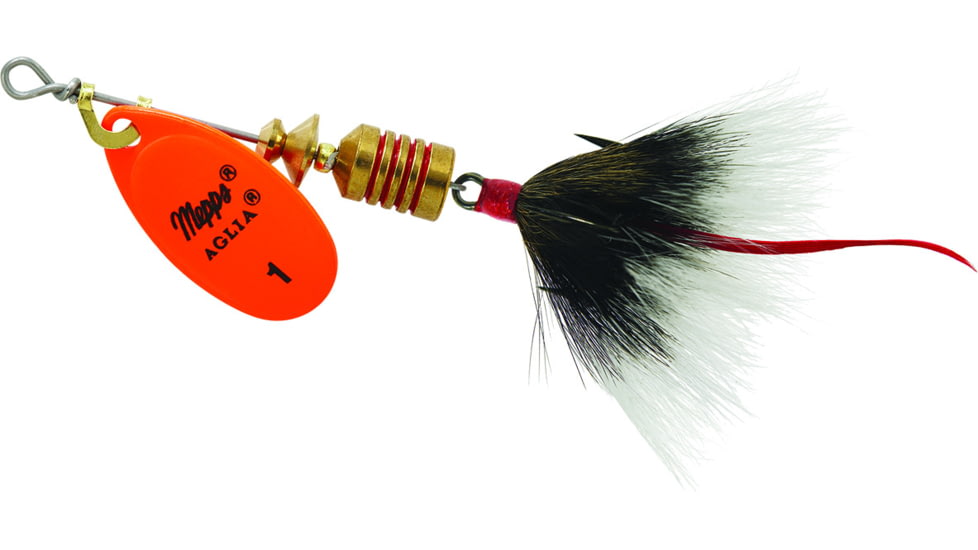 Mepps Aglia In-Line Spinner, 1/8 oz, Dressed Treble Hook, Hot Orange Blade &amp; Gray Tail, B1ST HO-G