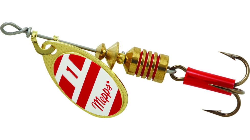 Mepps Aglia In-Line Spinner 1/8 oz, Plain Treble Hook Gold/Red/White Blade, B1 G/RW