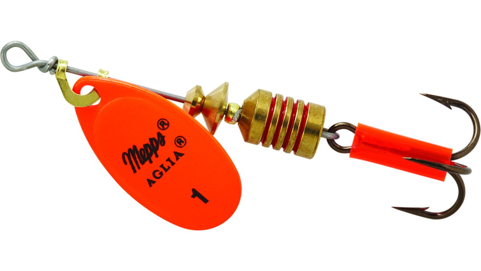 Mepps Aglia In-Line Spinner 1/8 oz, Plain Treble Hook, Hot Orange Blade, B1 HO