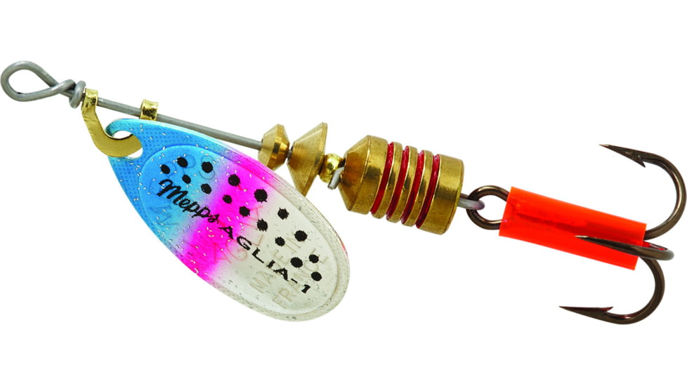 Mepps Aglia In-Line Spinner 1/8 oz, Plain Treble Hook, Rainbow Trout Blade, B1 RBT