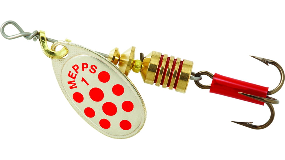 Mepps Aglia In-Line Spinner 1/8 oz, Plain Treble Hook, Silver &amp; Red Dot Blade, B1 SRD