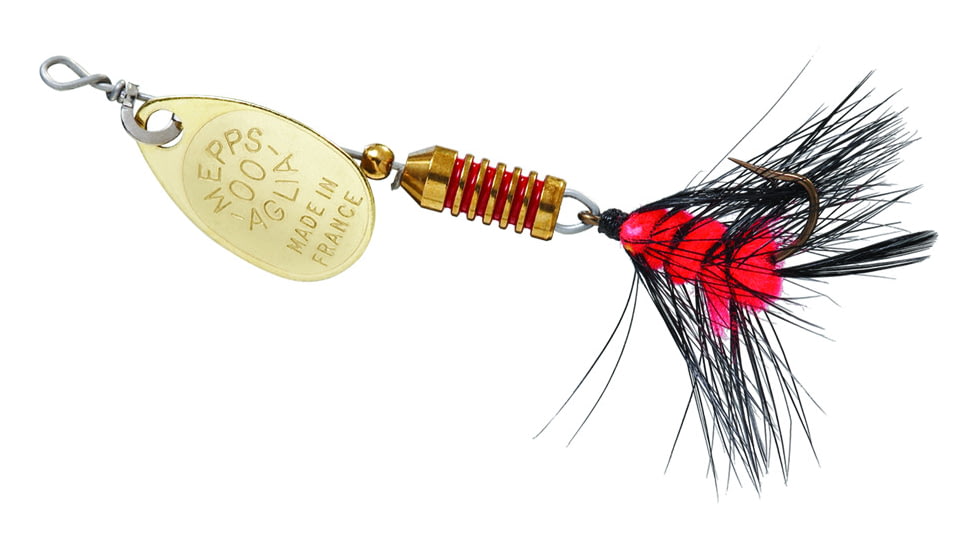 Mepps Aglia Ultra Lites In-Line Spinner, 1/18 oz, Single Hook, Gold Blade with Black &amp; Orange Tail, B00W G-BO