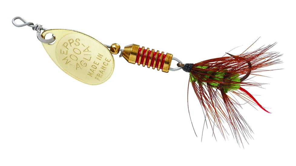 Mepps Aglia Ultra Lites In-Line Spinner, 1/18 oz, Single Hook, Gold Blade with Green Tail, B00W G-GR