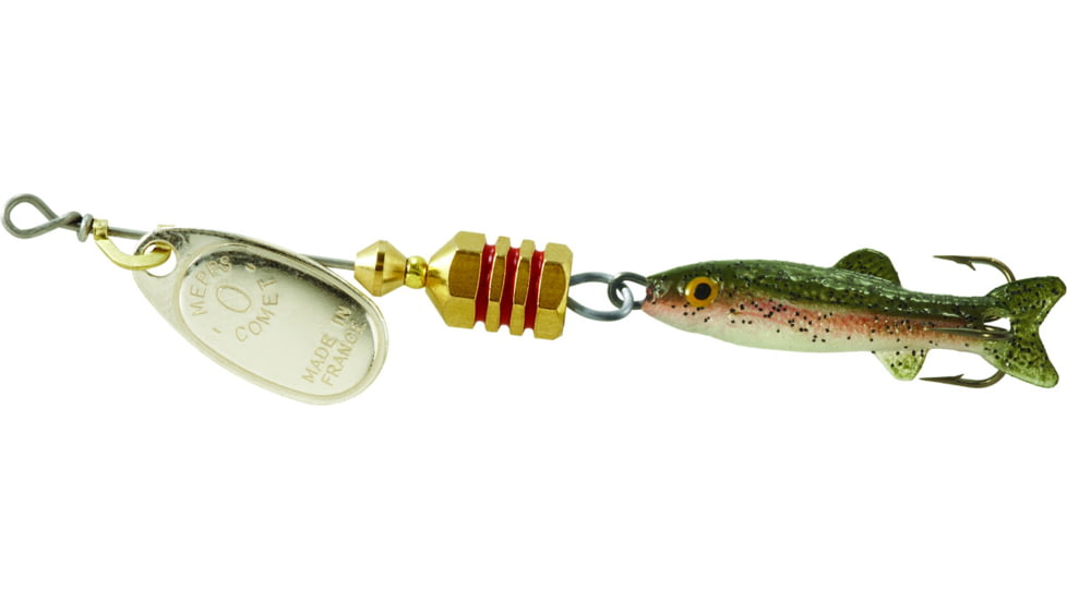 Mepps Comet Mino In-Line Spinner, 1 1/4in, 1/9 oz, Silver Blade with Rainbow Trout Mino, Floating, C0M S-RBT