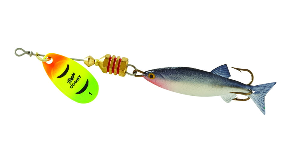 Mepps Comet Mino In-Line Spinner, 1 7/8in, 1/6 oz, Hot Firetiger Blade with Shad Mino, Floating, C1M HFT