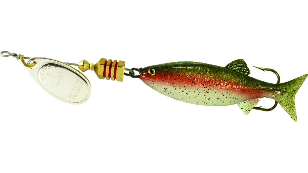 Mepps Comet Mino In-Line Spinner, 1 7/8in, 1/6 oz, Silver Blade with Rainbow Trout Mino, Floating, C1M S-RBT