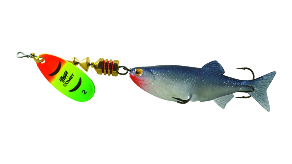 Mepps Comet Mino In-Line Spinner, 2 1/2in, 1/4 oz, Hot Firetiger Blade with Shad Mino, Floating, C2M HFT