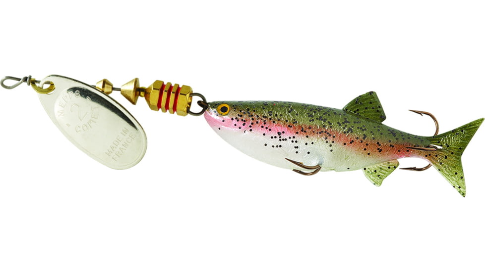 Mepps Comet Mino In-Line Spinner, 2 1/2in, 1/4 oz, Silver Blade with Rainbow Trout Mino, Floating, C2M S-RBT