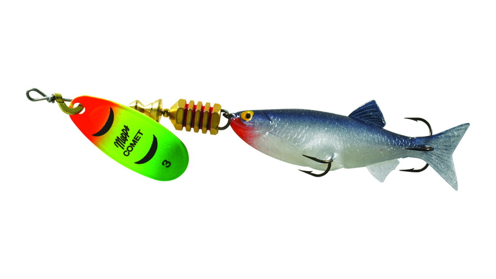 Mepps Comet Mino In-Line Spinner, 2 1/2in, 5/16 oz, Hot Firetiger Blade with Shad Mino, Floating, C3M HFT