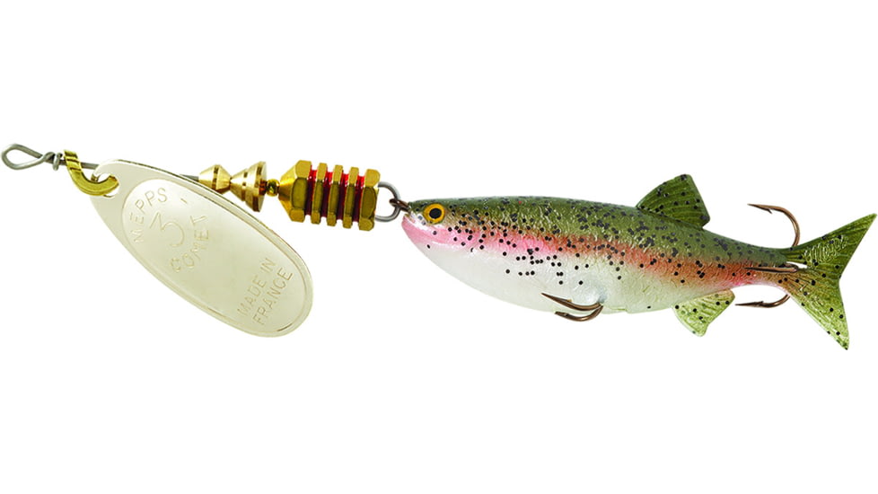 Mepps Comet Mino In-Line Spinner, 2 1/2in, 5/16 oz, Silver Blade with Rainbow Trout Mino, Floating, C3M S-RBT