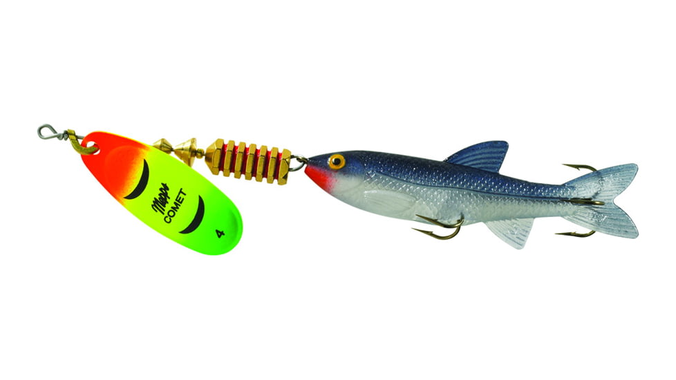 Mepps Comet Mino In-Line Spinner, 3in, 7/16 oz, Hot Firetiger Blade with Shad Mino, Floating, C4M HFT