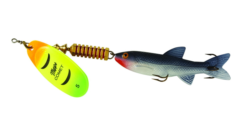 Mepps Comet Mino In-Line Spinner, 4in, 1/2 oz, Hot Firetiger Blade with Shad Mino, Floating, C5M HFT