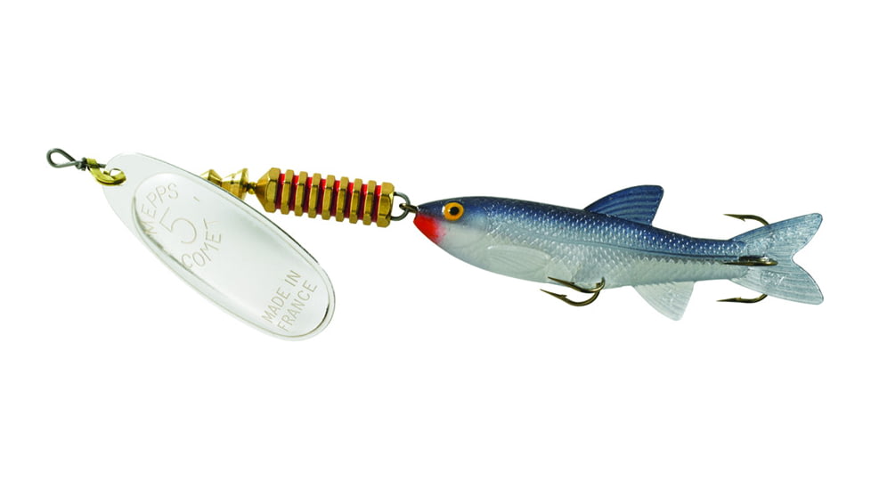 Mepps Comet Mino In-Line Spinner, 4in, 1/2 oz, Silver Blade with Shad Mino, Floating, C5M S