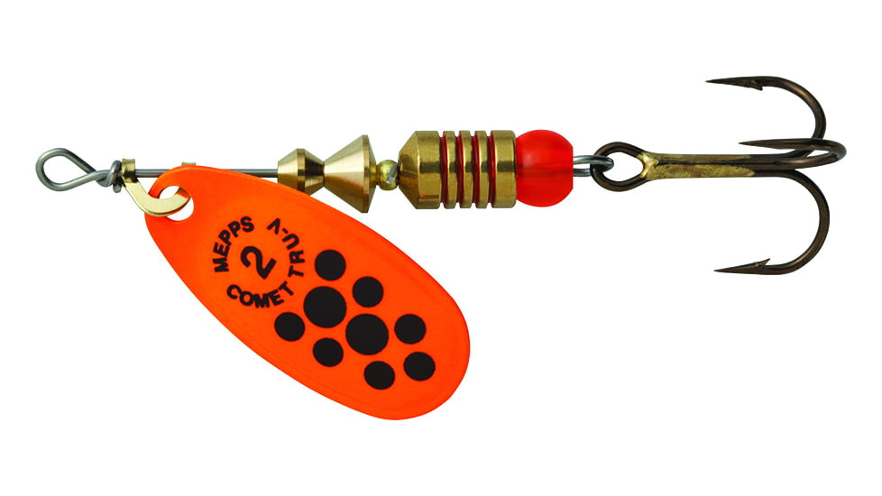 Mepps Comet TRU-V In-Line Spinner, 1/6 oz, Plain Treble Hook Orange &amp; Black Dots, CTV2 TOBK
