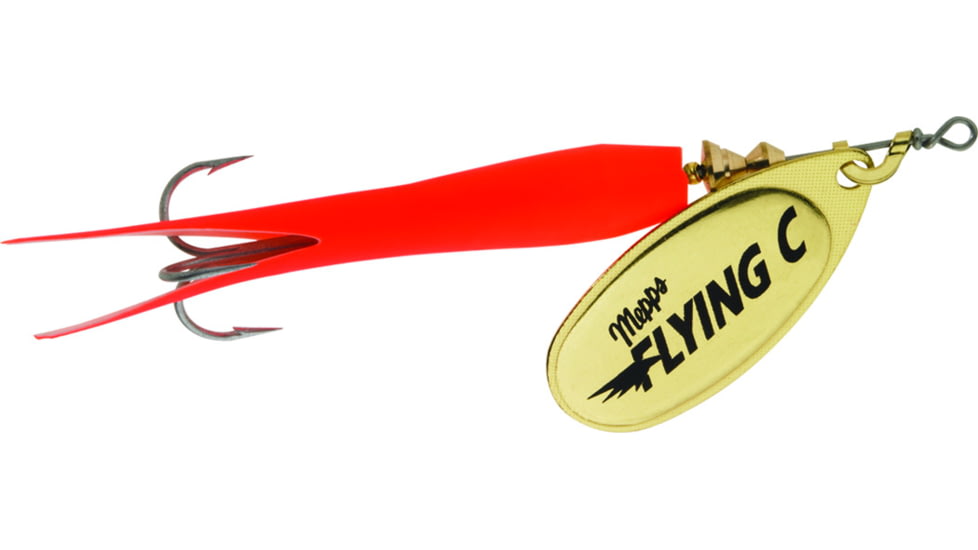 Mepps Flying C In-Line Spinner, 3 1/4in, 5/8 oz, Treble Hook, Gold Blade &amp; Hot Orange Sleeve, FC58 HO-G